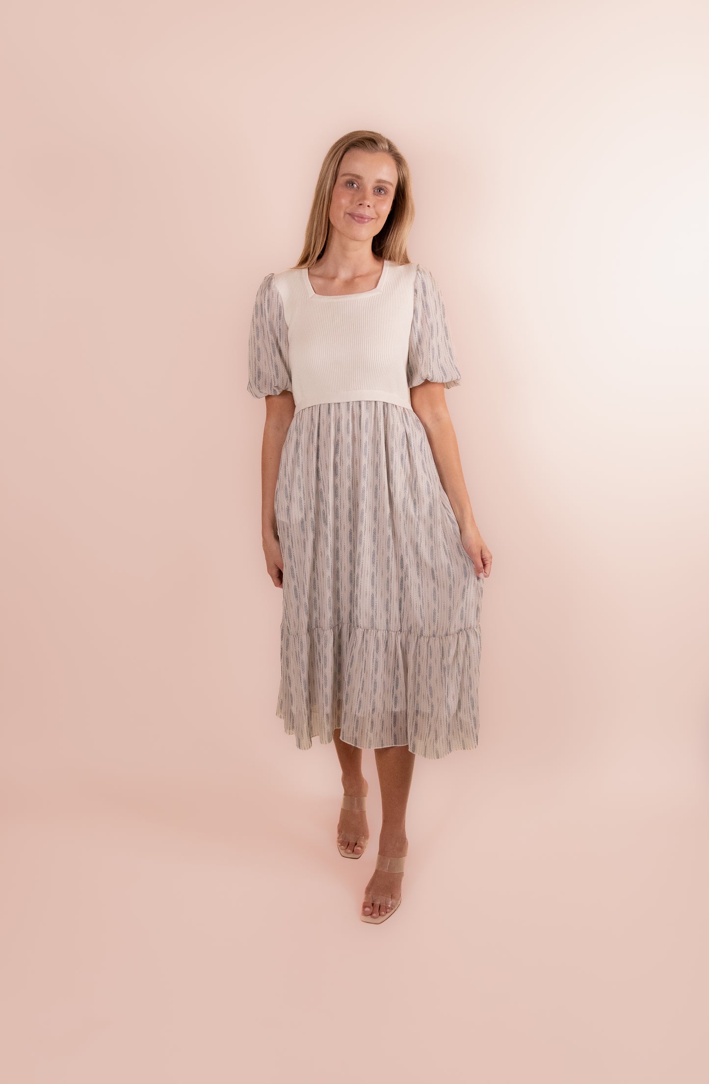 The Isla Ribbed Knit Chiffon Dress