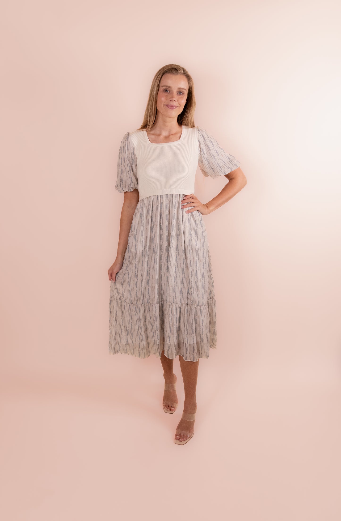 The Isla Ribbed Knit Chiffon Dress