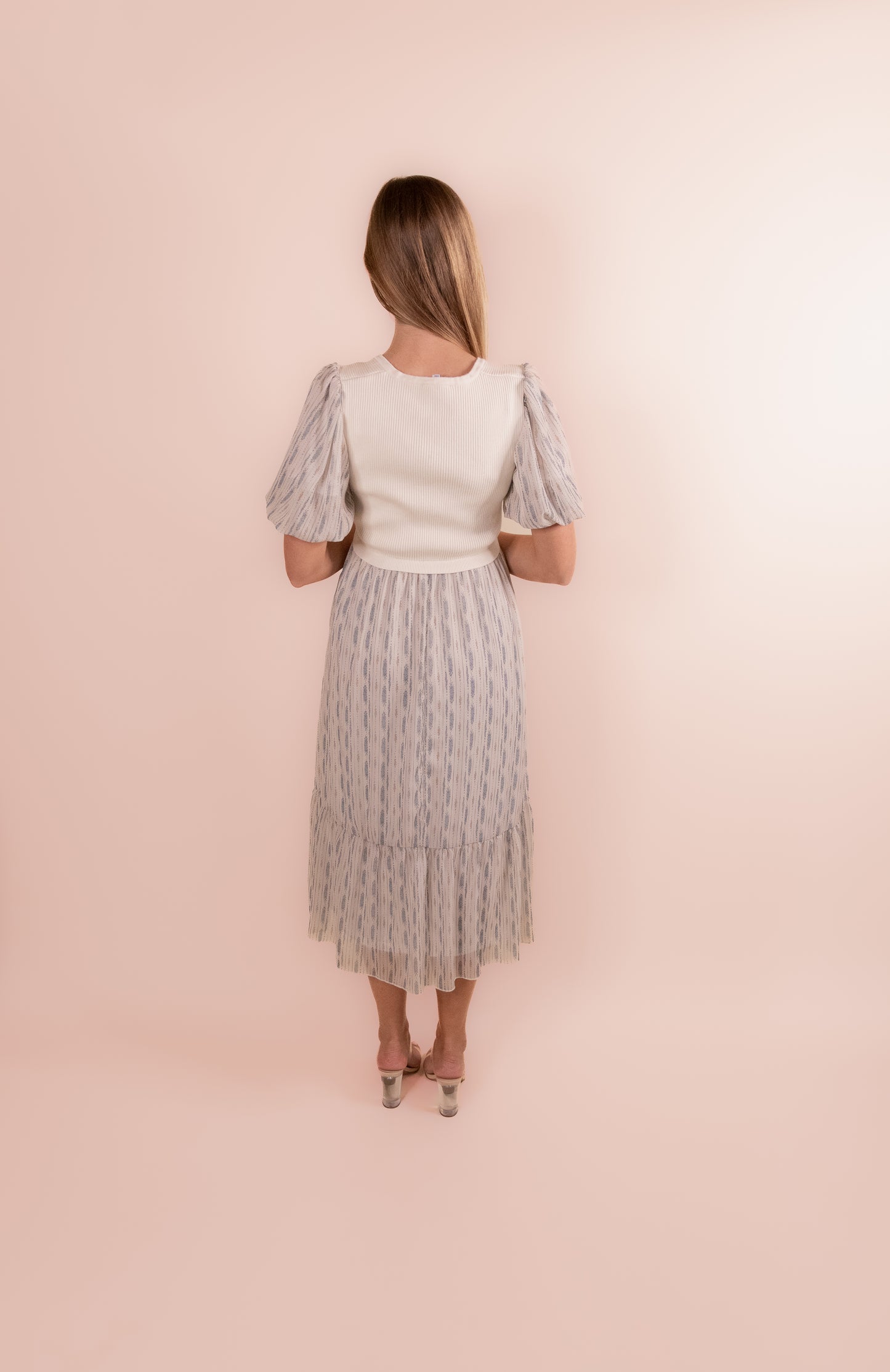 The Isla Ribbed Knit Chiffon Dress