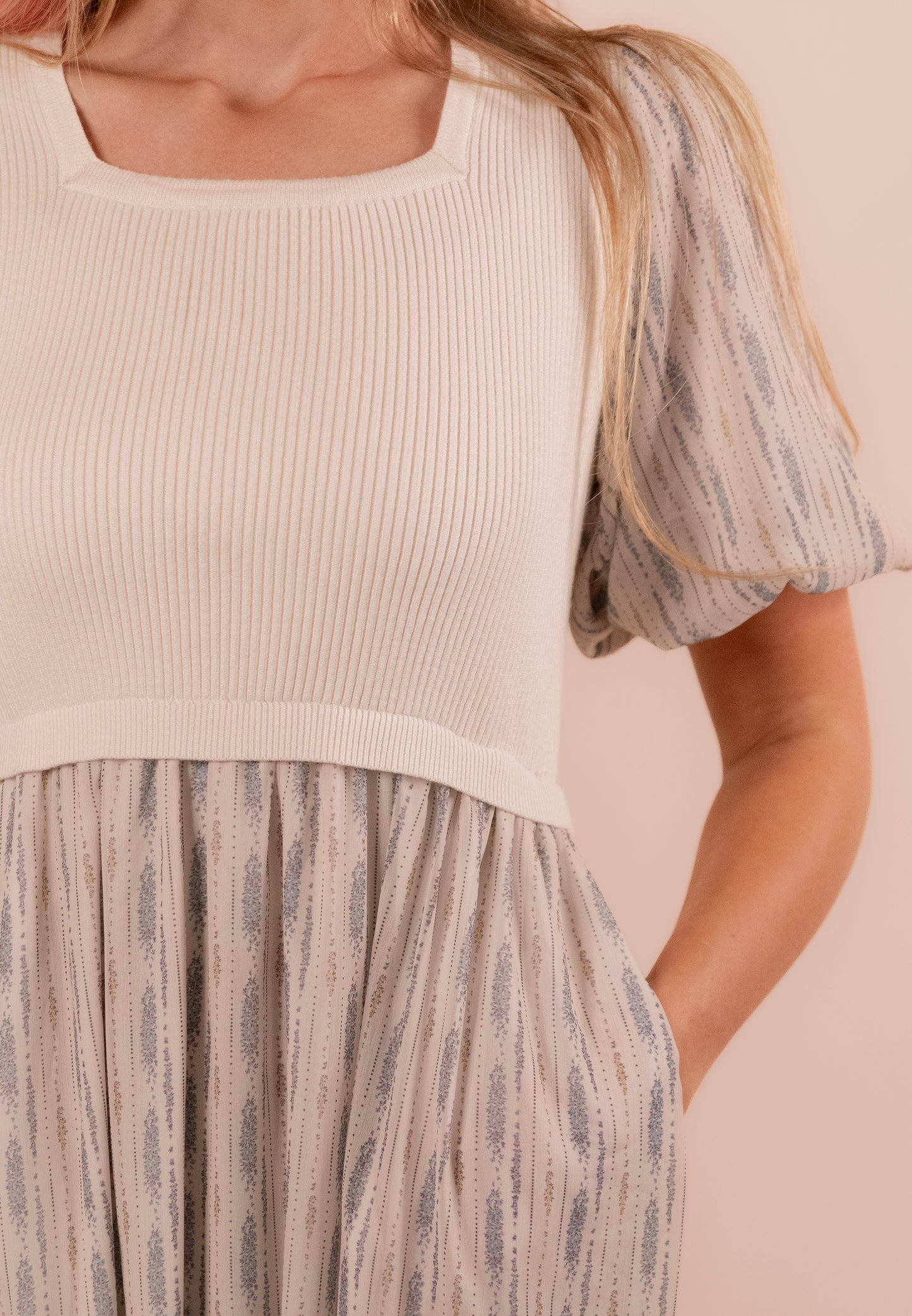 The Isla Ribbed Knit Chiffon Dress