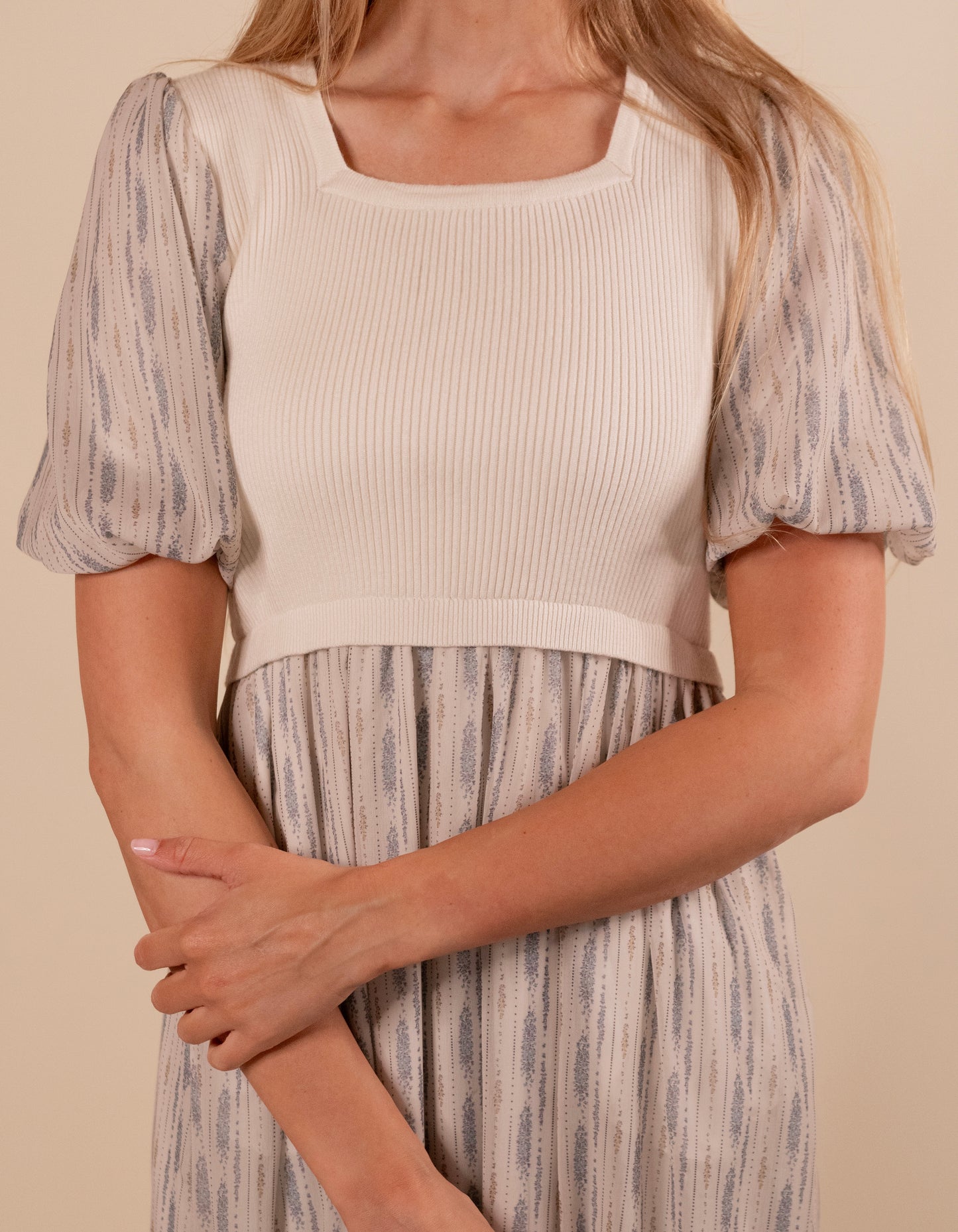 The Isla Ribbed Knit Chiffon Dress