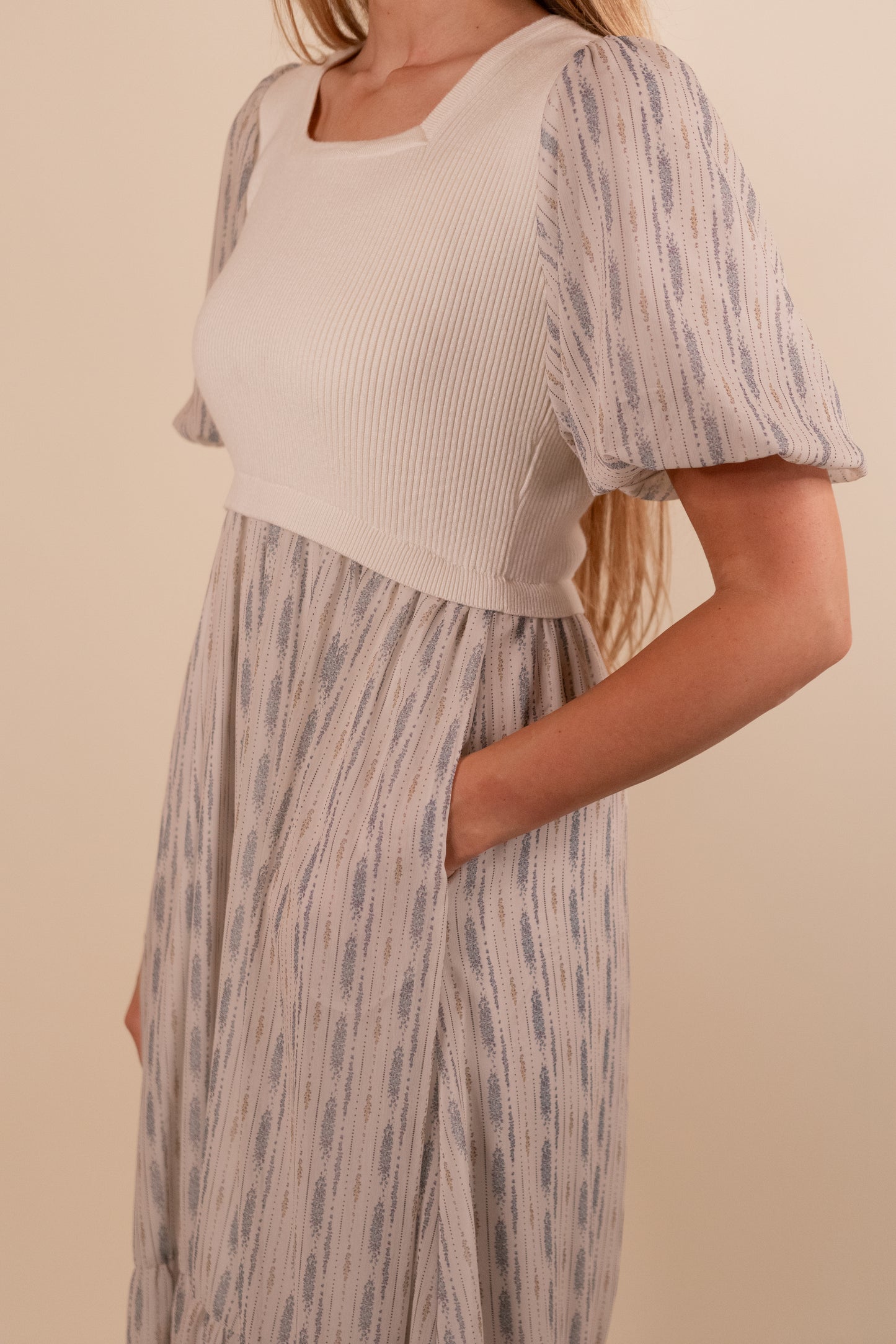 The Isla Ribbed Knit Chiffon Dress