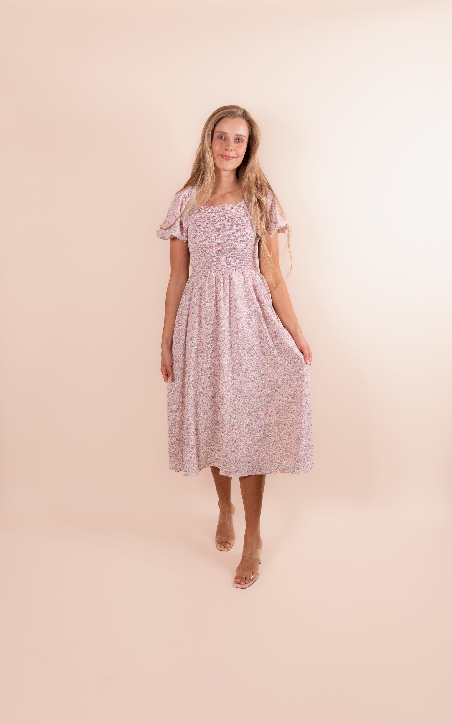 The Alexa Smocked Dress in Pink Floral