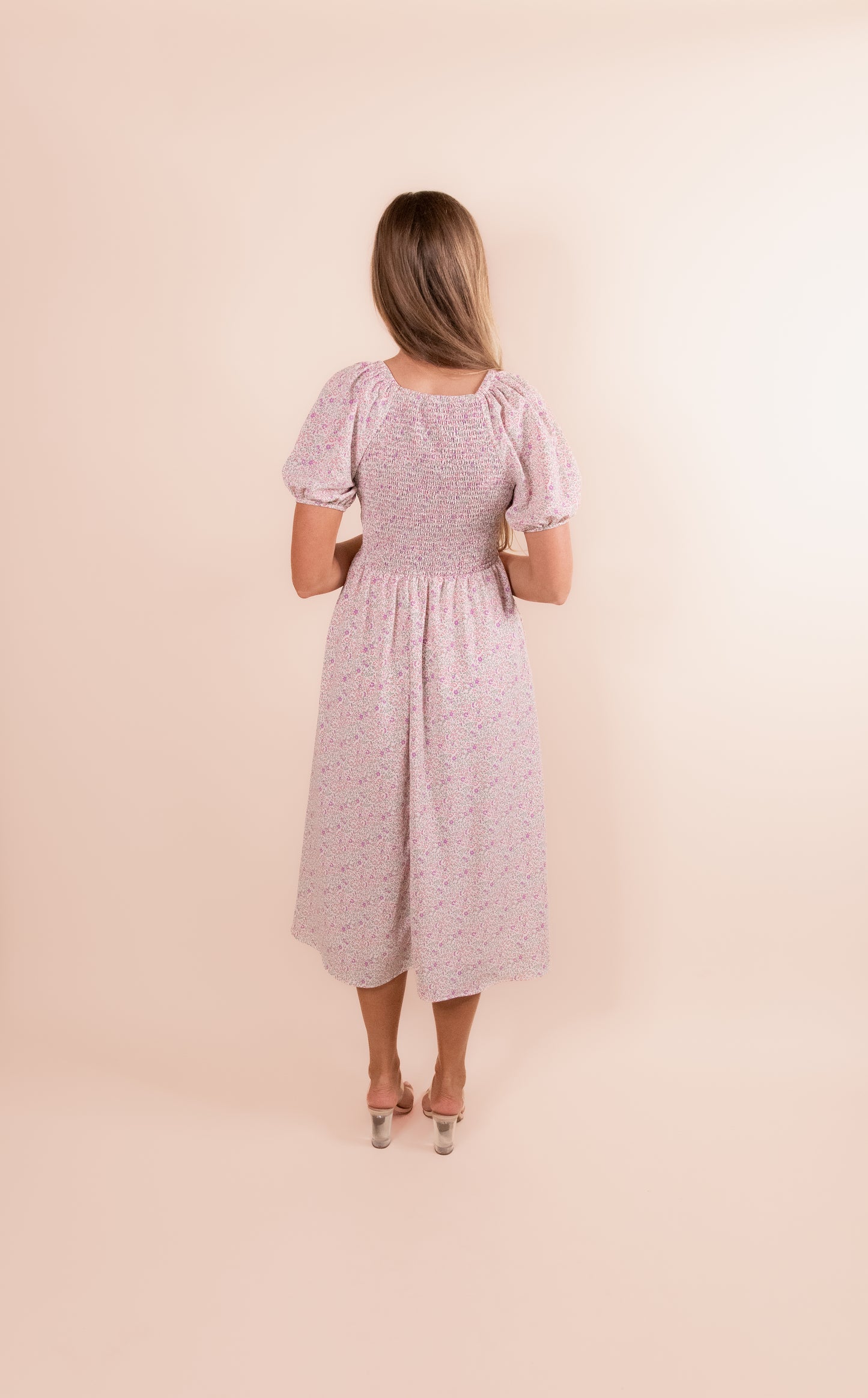 The Alexa Smocked Dress in Pink Floral