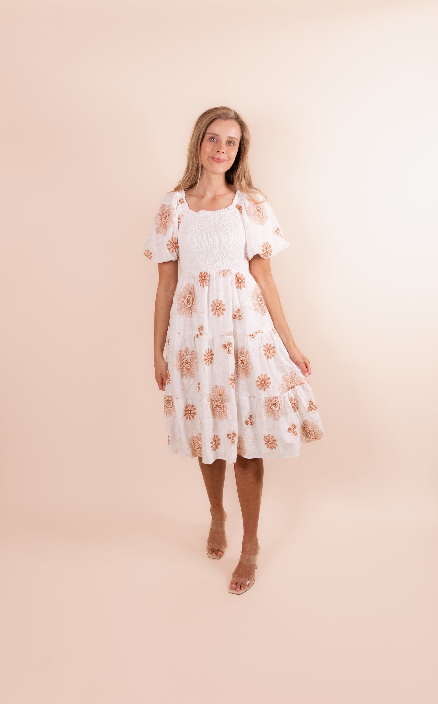 The Hayden Smocked Dress in Embroidered Floral