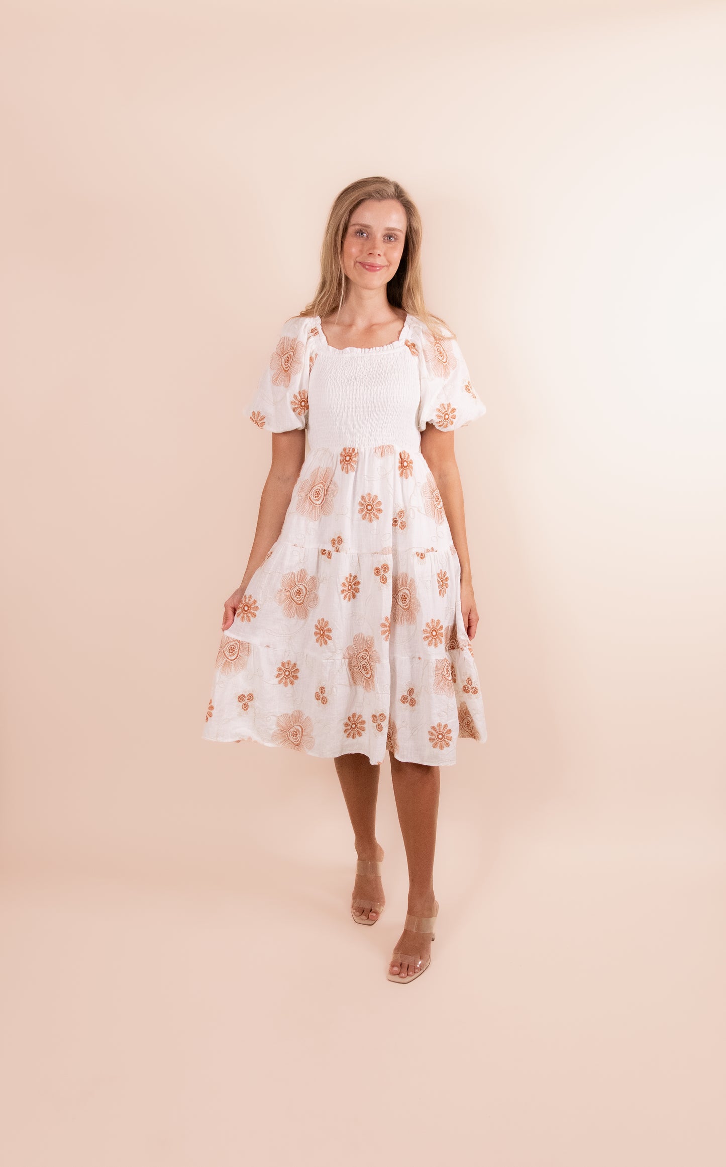 The Hayden Smocked Dress in Embroidered Floral