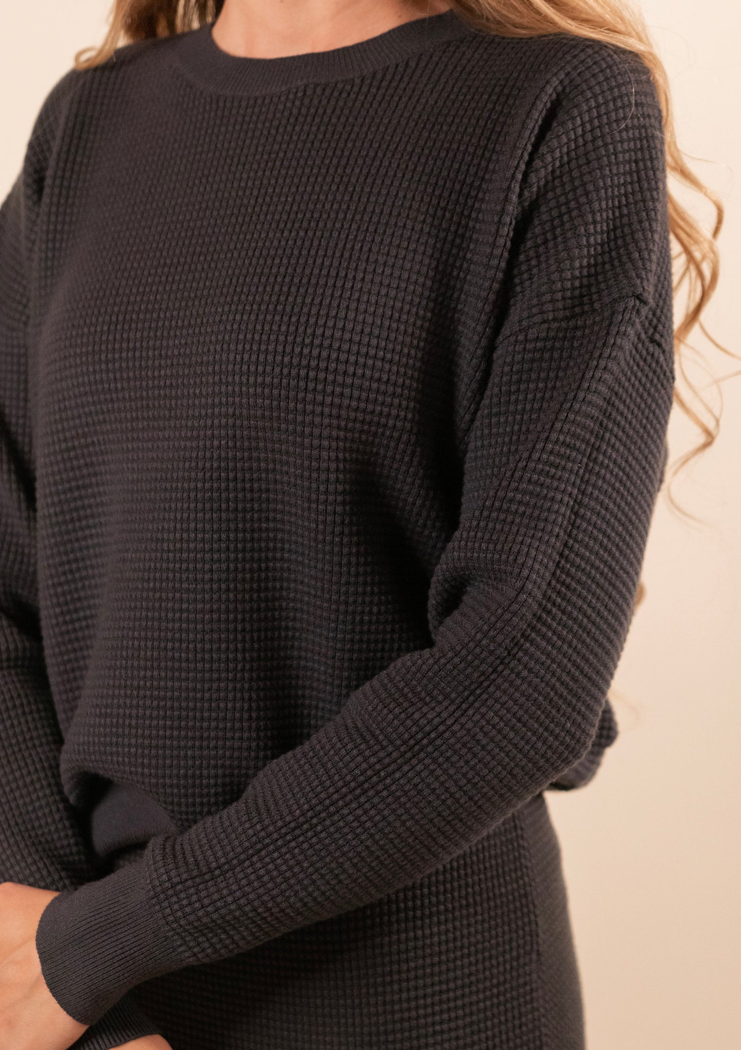 The Mia Sweater Set in Deep Navy Waffle Knit