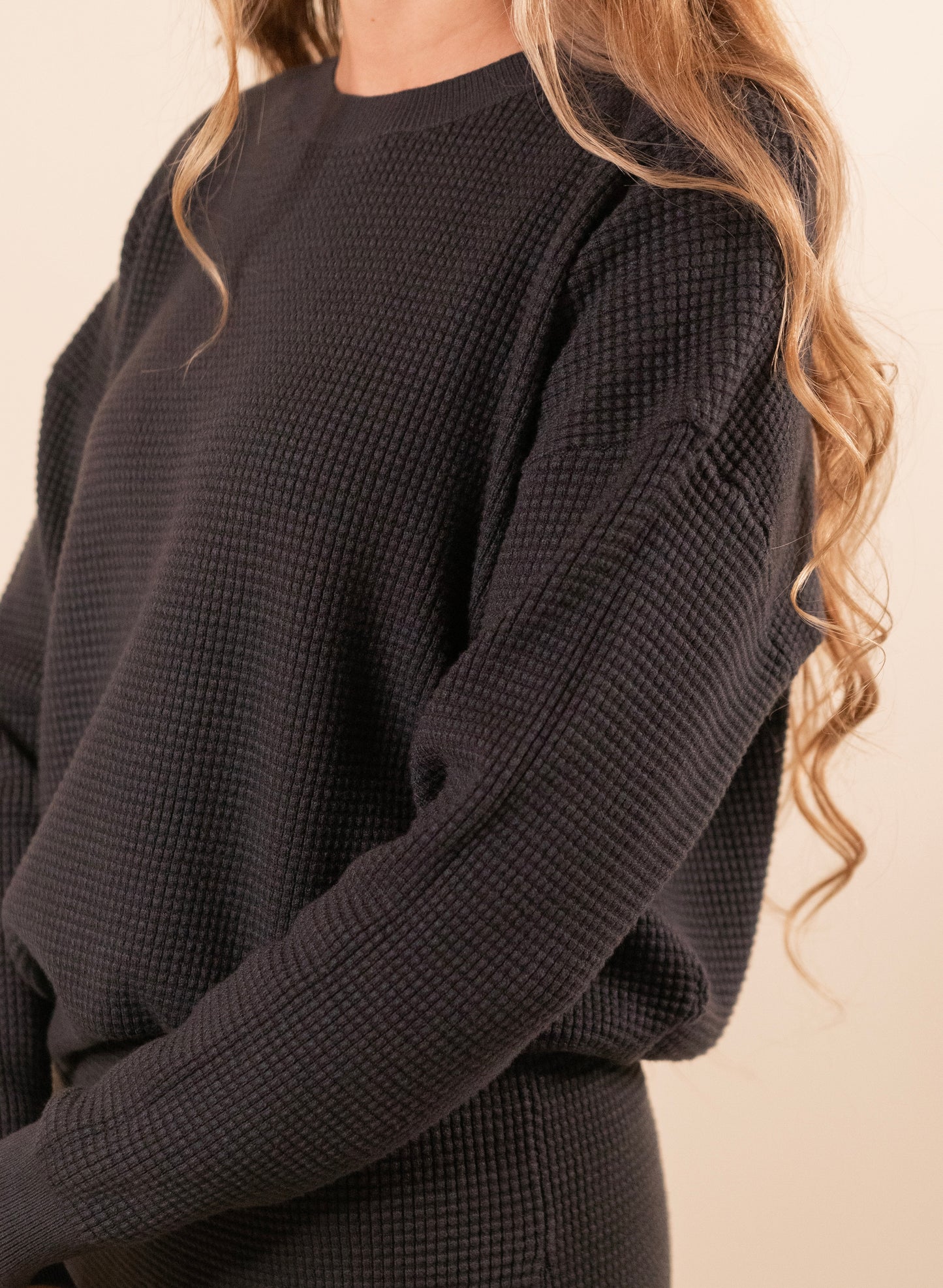 The Mia Sweater Set in Deep Navy Waffle Knit