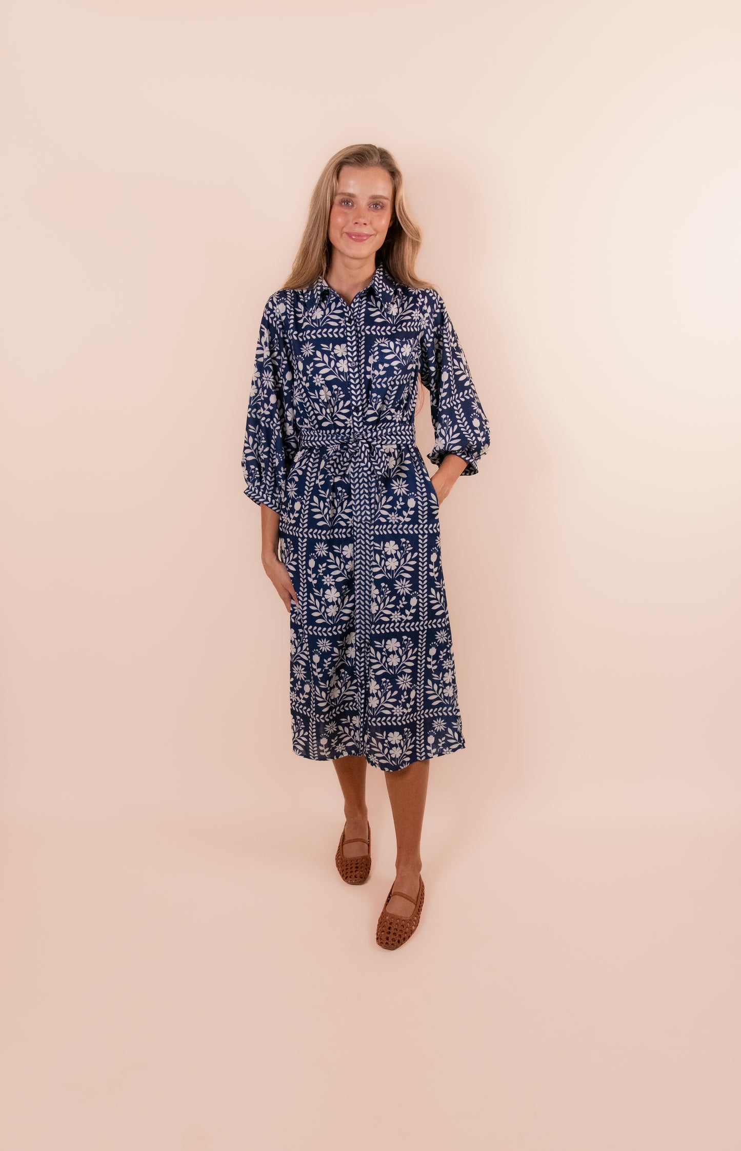 The Rhen Shirt Dress in Navy Floral