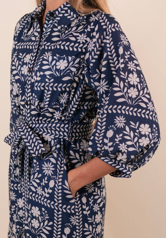 The Rhen Shirt Dress in Navy Floral