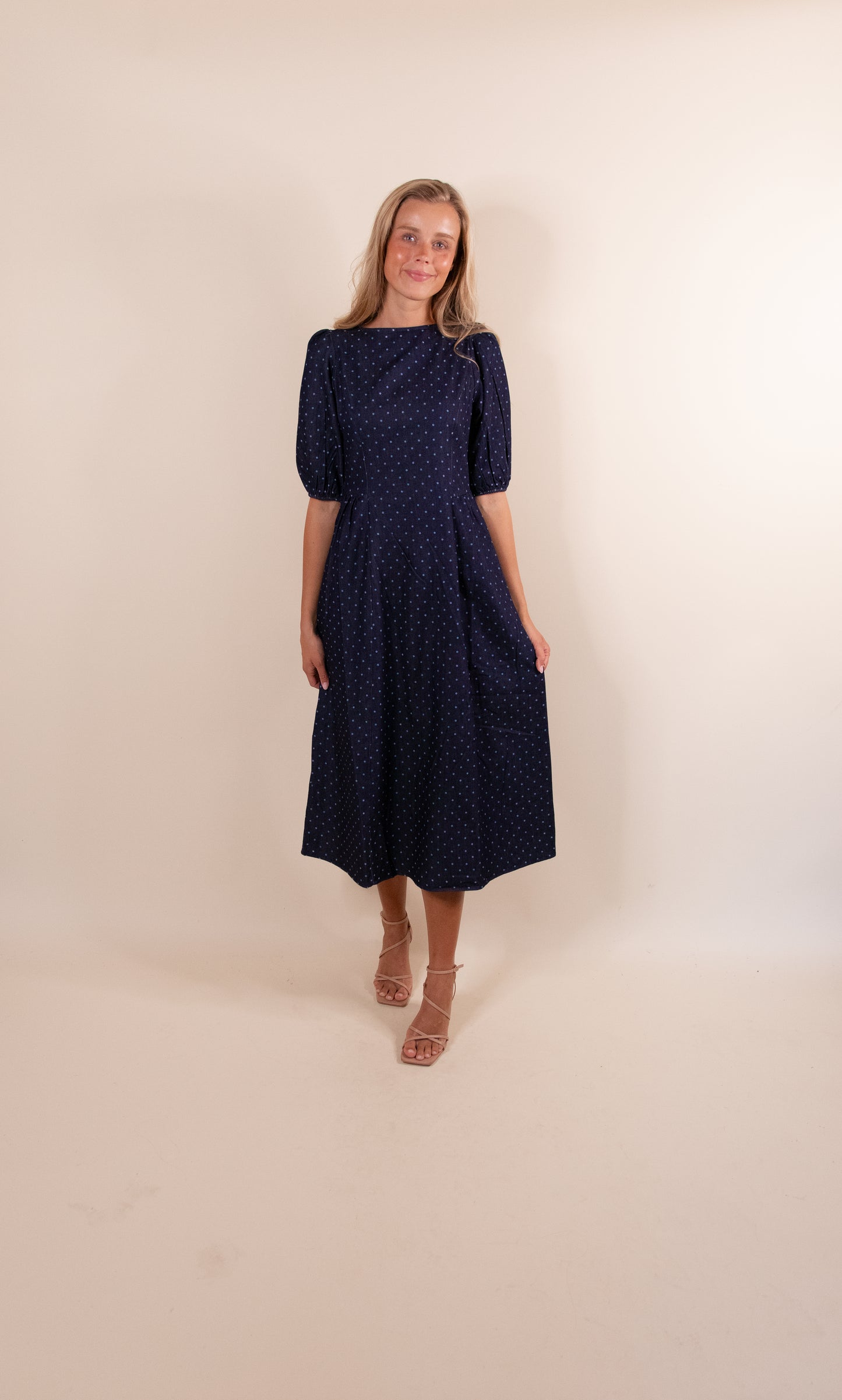 The Josie Denim Polkadot Dress