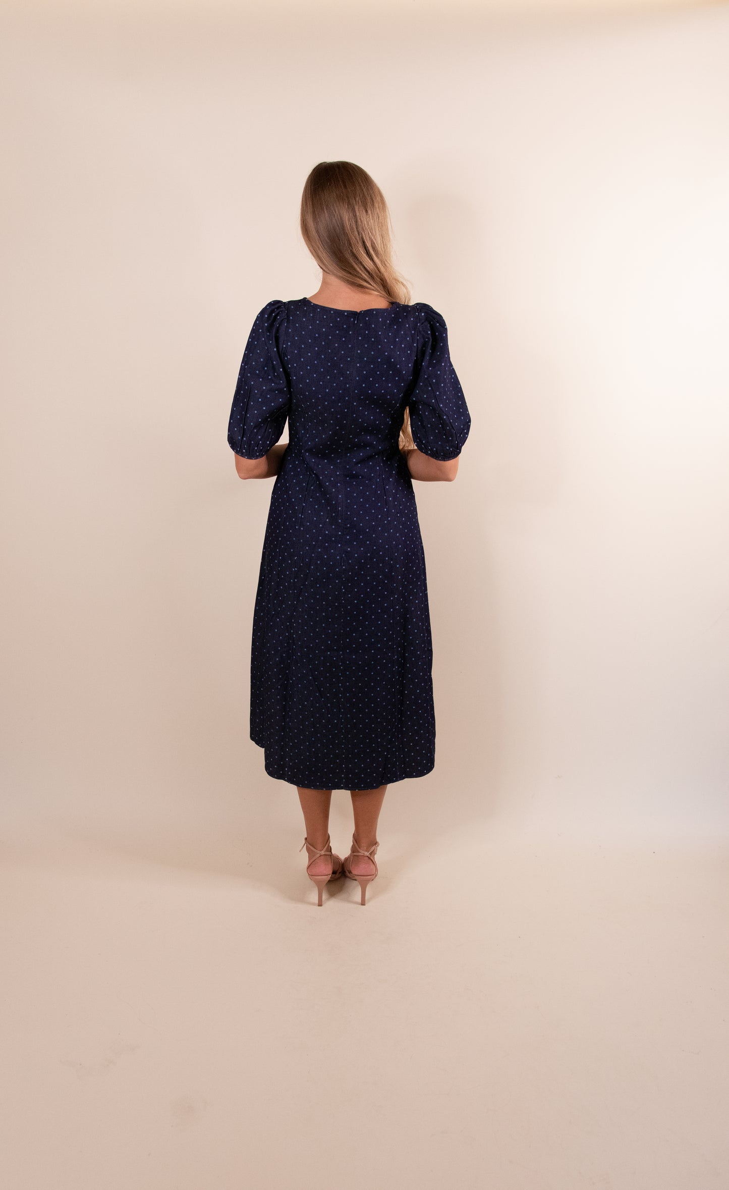 The Josie Denim Polkadot Dress