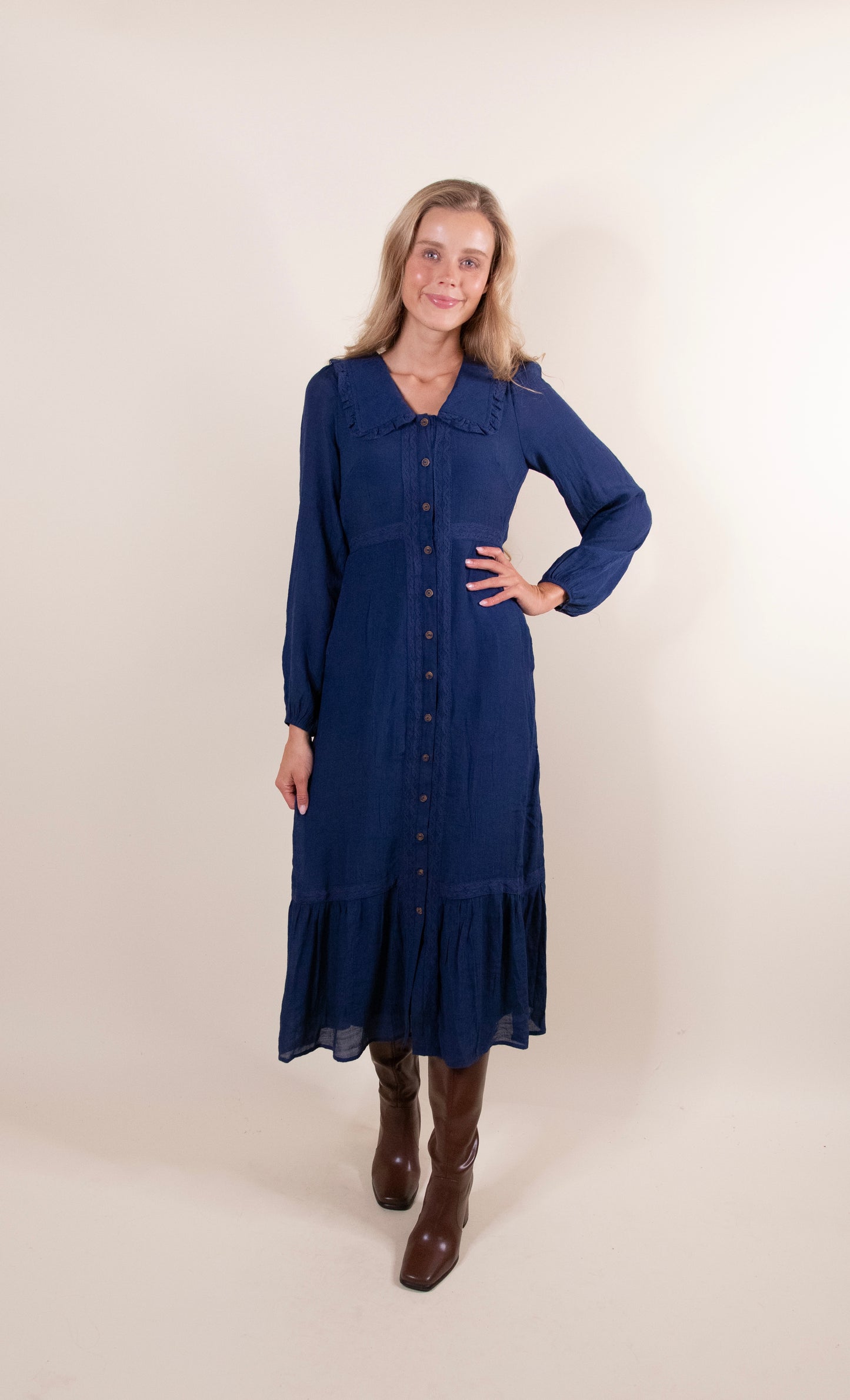 The Rue Collar Dress in Deep Navy