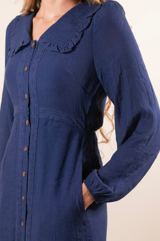 The Rue Collar Dress in Deep Navy