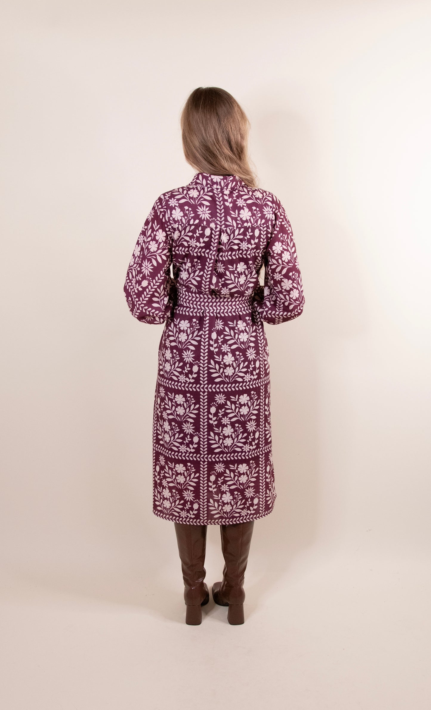 The Rhen Shirt Dress in Burgundy Floral