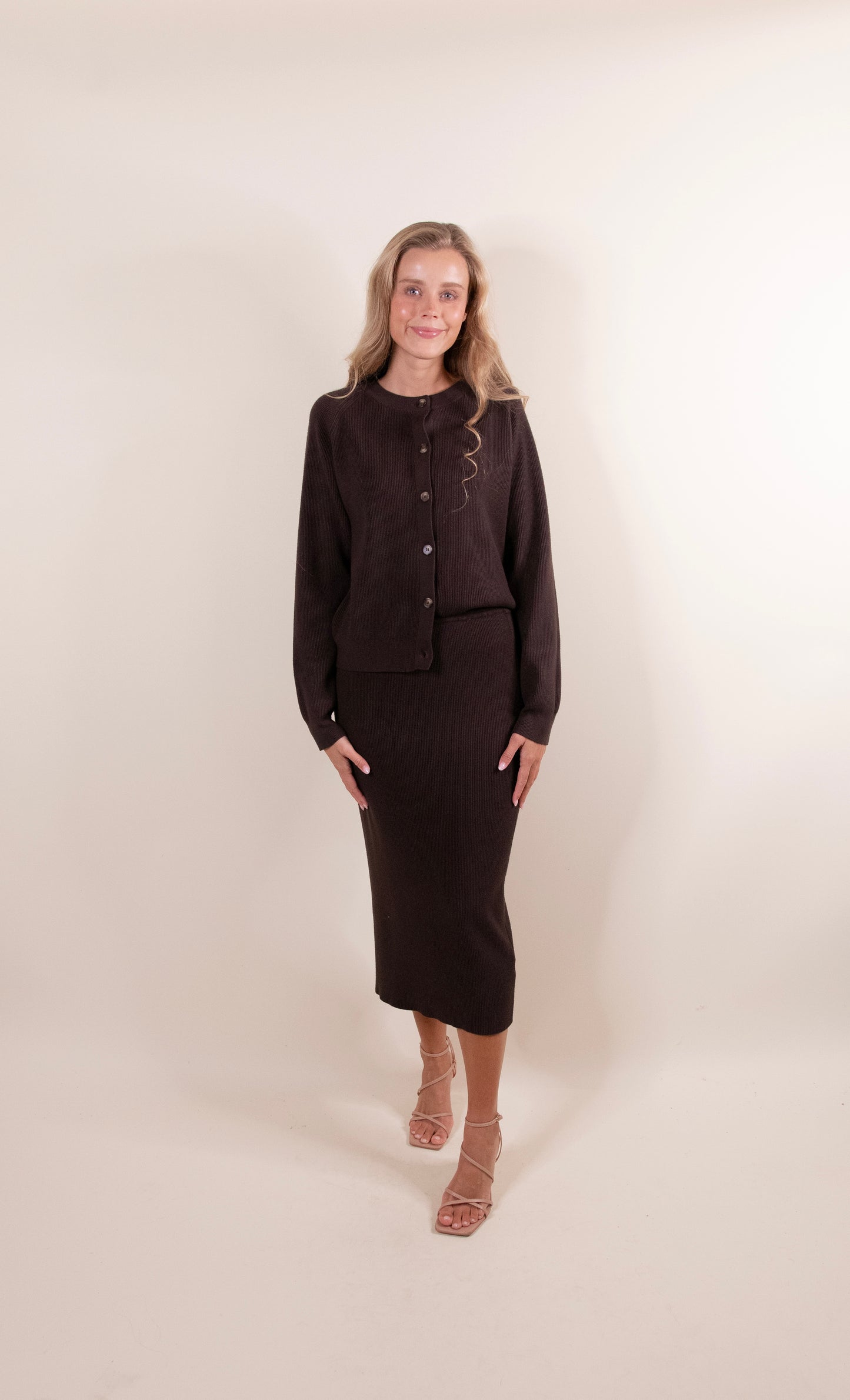 The Willow Ribbed Knit Sweater Set in Dark Cocoa