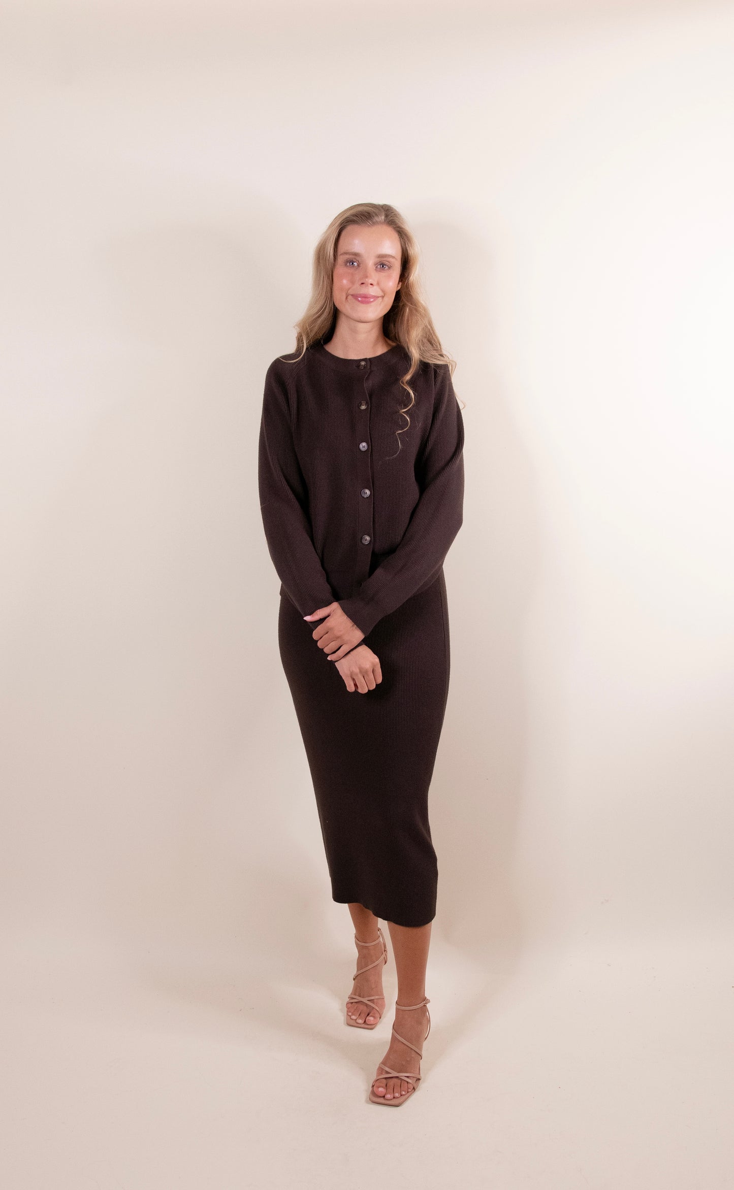 The Willow Ribbed Knit Sweater Set in Dark Cocoa