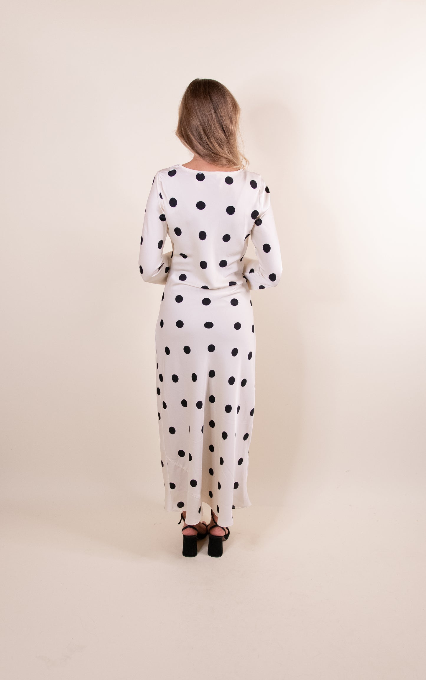 The Sofie Satin Dress in Polka Dots