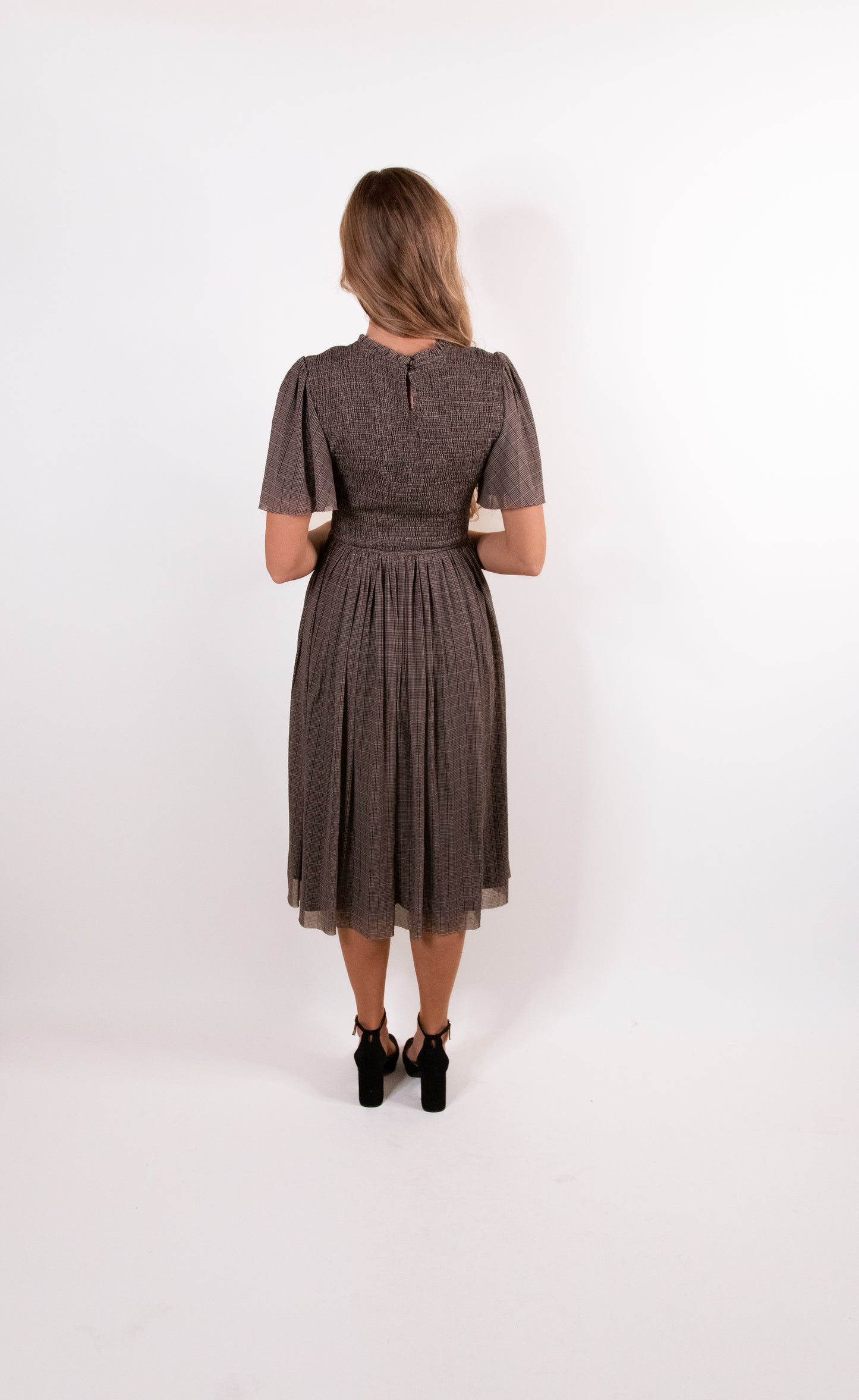 The Ivy Plaid Mesh Smocked Dress