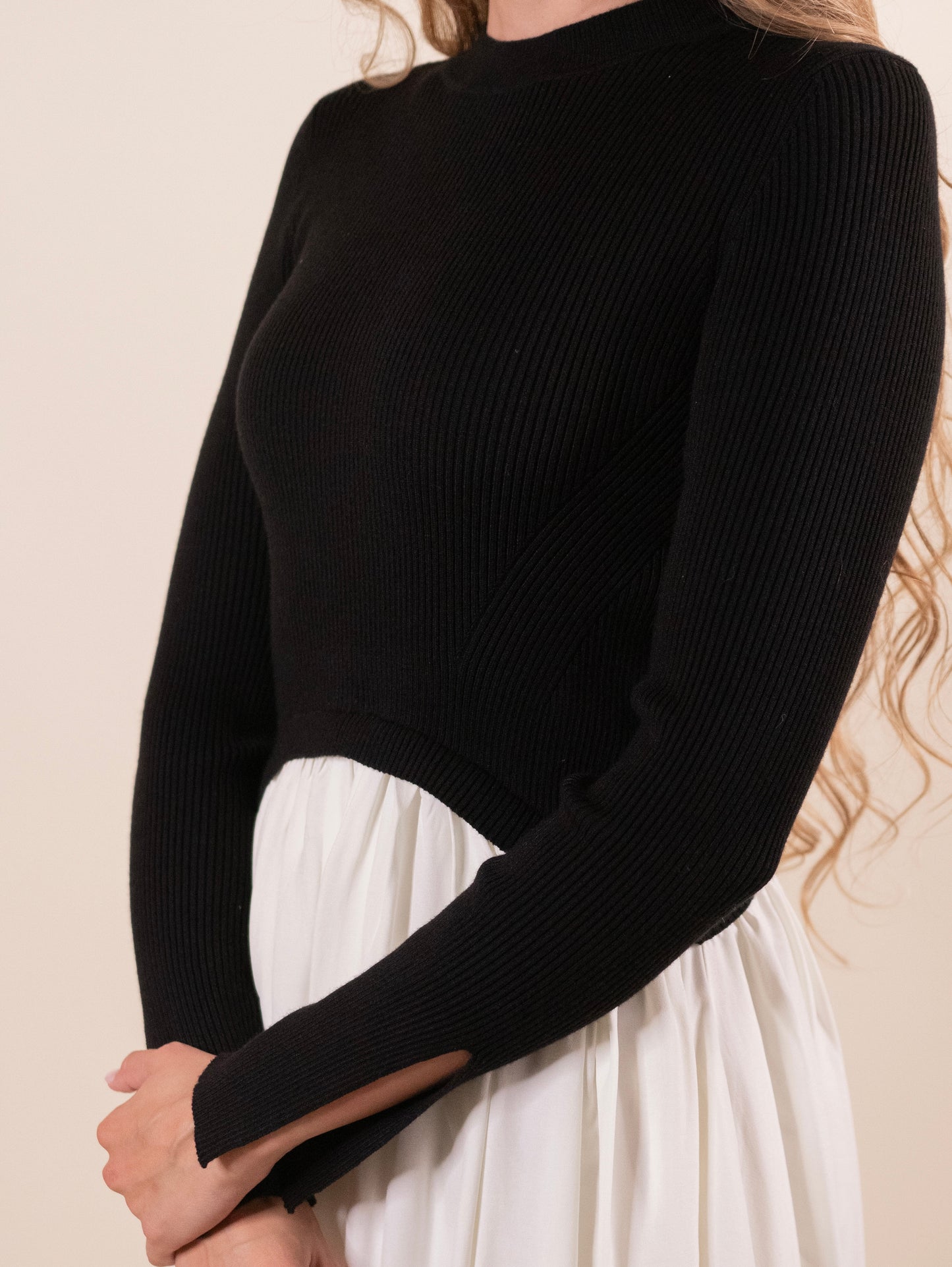 RESTOCKED - The Hallie Knit Bubble Dress in Black and Cream