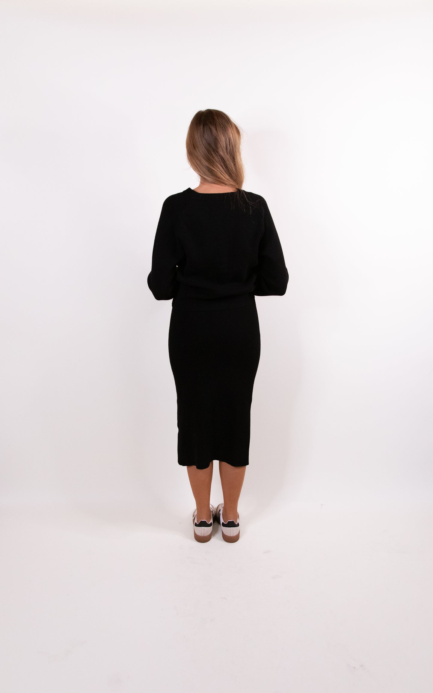 The Willow Ribbed Knit Sweater Set in Black