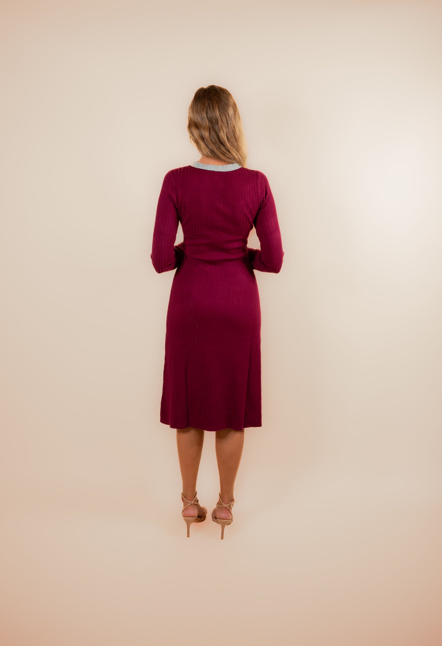 The Roe Ribbed Knit Dress in Cranberry & Denim