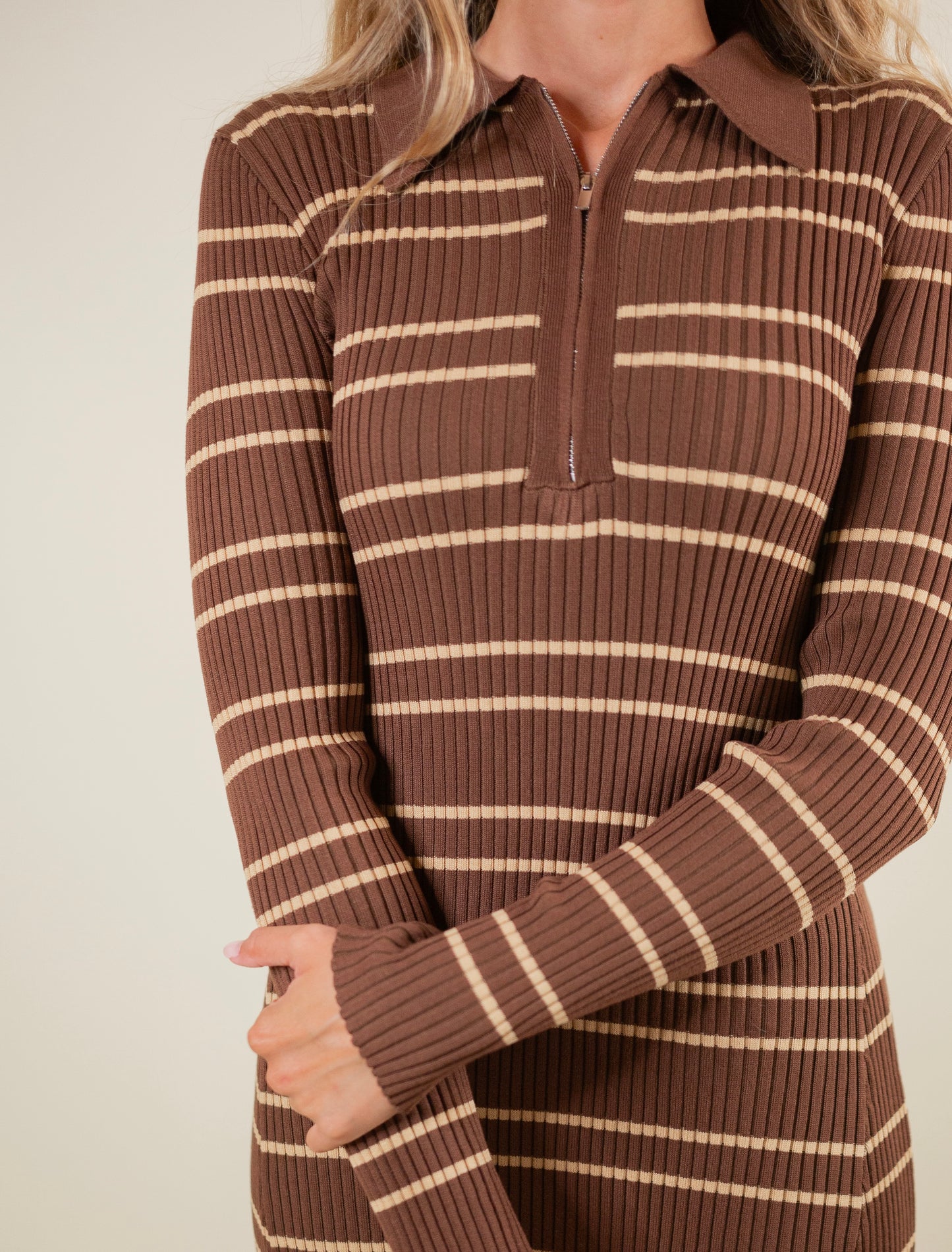 The Addison Striped Quarter-Zip Sweater Dress