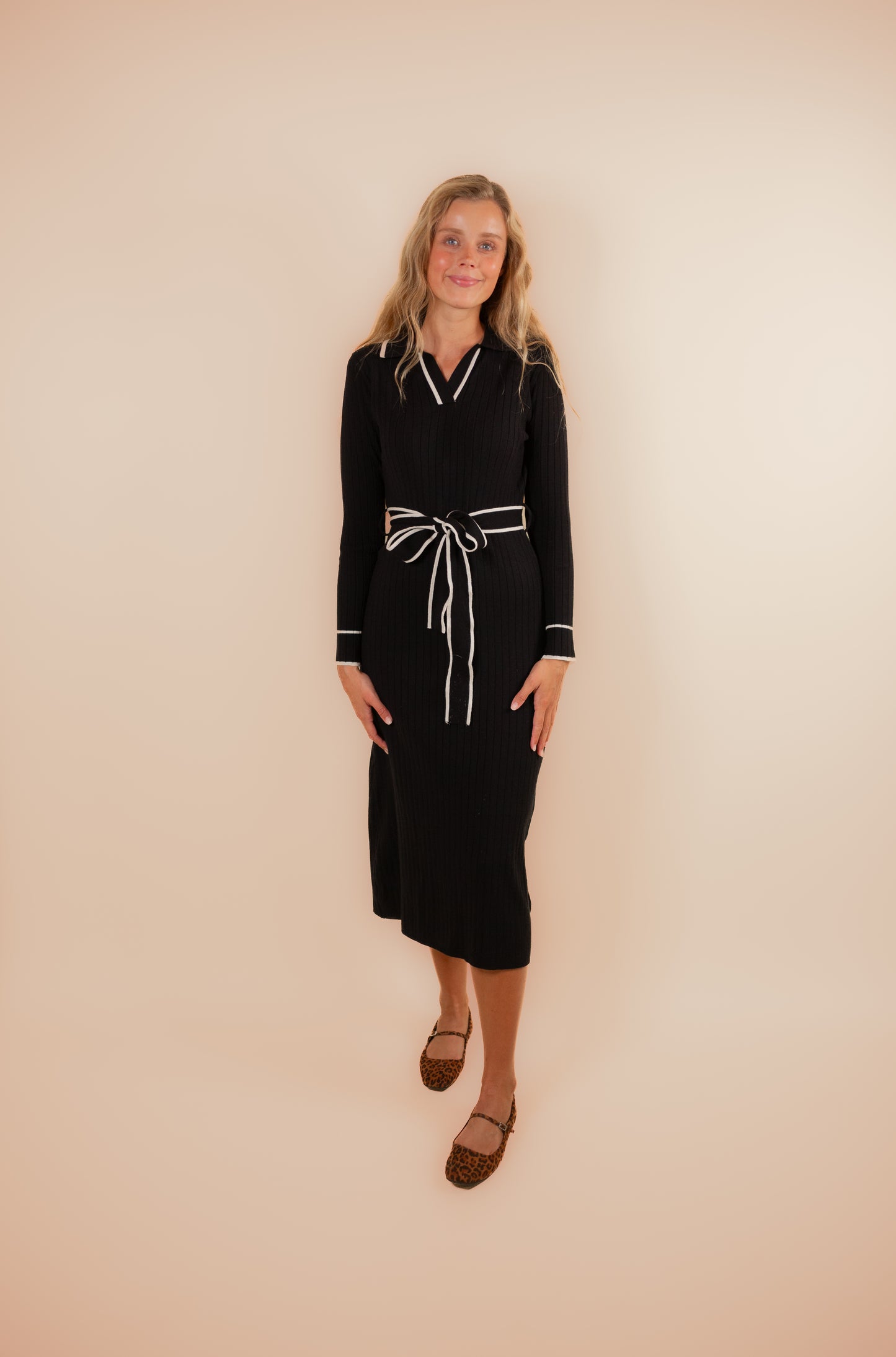 The Nia Collared Sweater Dress in Black