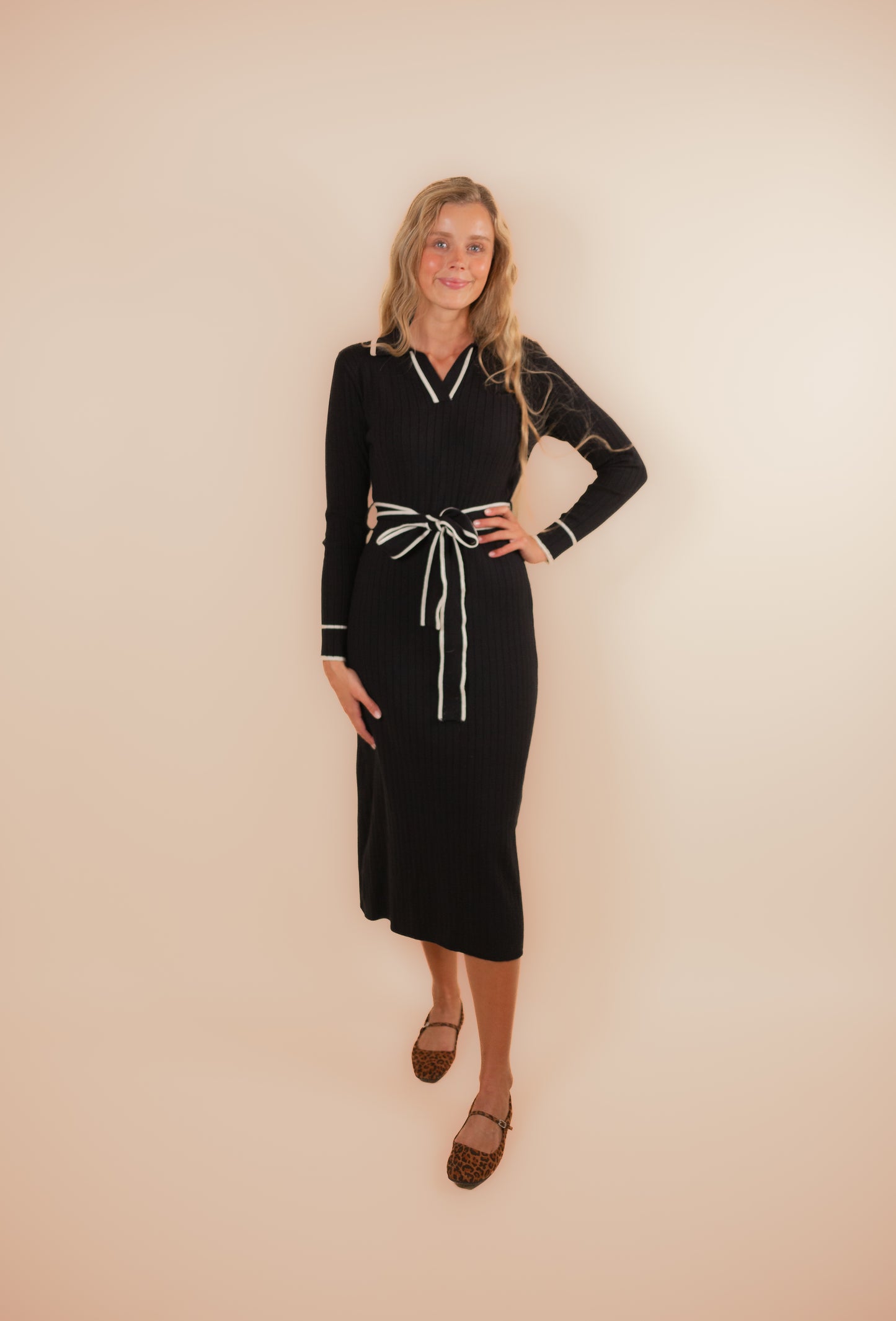 The Nia Collared Sweater Dress in Black