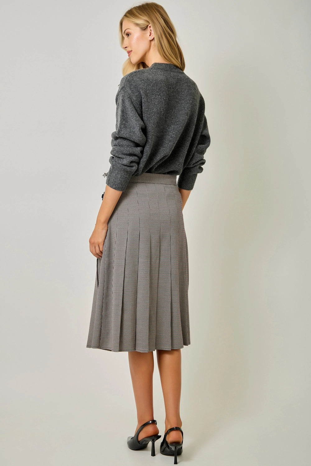 The Blaire Pleated Skirt in Navy Houndstooth