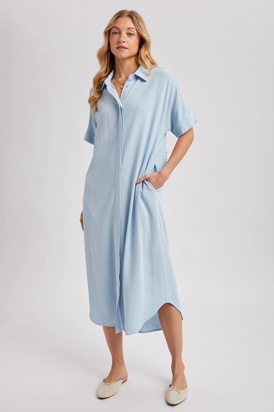 The Blake Linen Blend Dress in Chambray