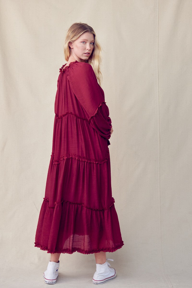 The Macy Boho Midi in Cranberry