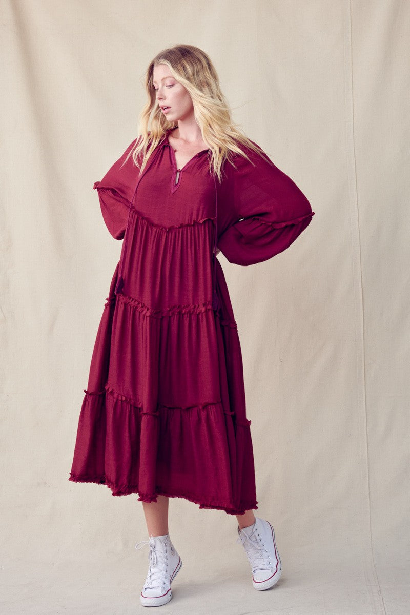 The Macy Boho Midi in Cranberry