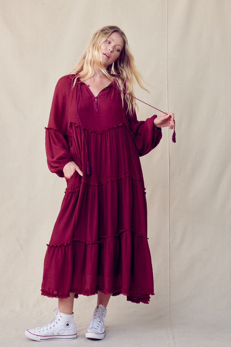 The Macy Boho Midi in Cranberry