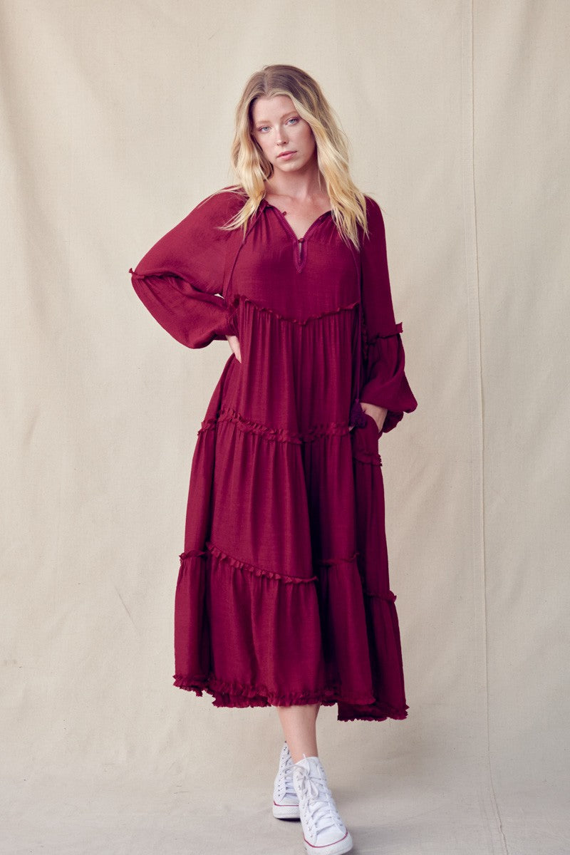 The Macy Boho Midi in Cranberry