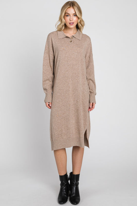 The Savannah Knit Collar Dress in Mocha