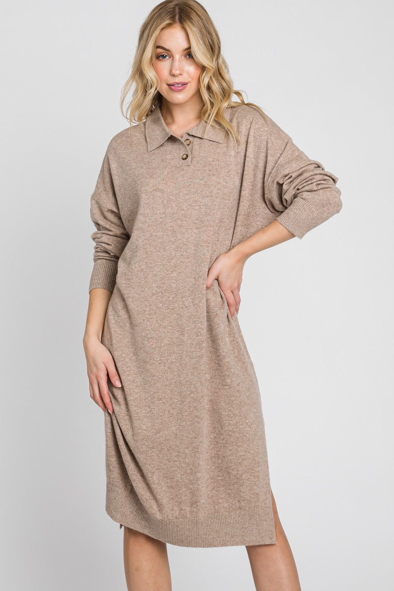 The Savannah Knit Collar Dress in Mocha