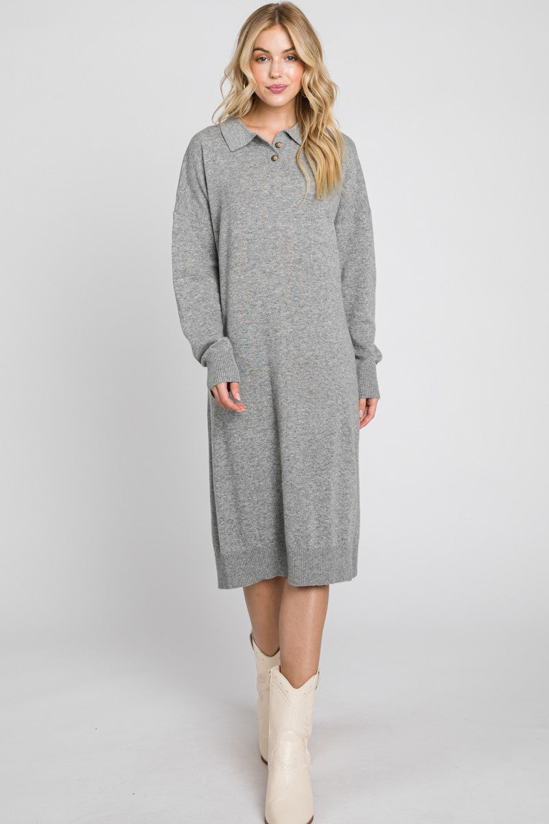 The Savannah Knit Collar Dress in Heather Grey