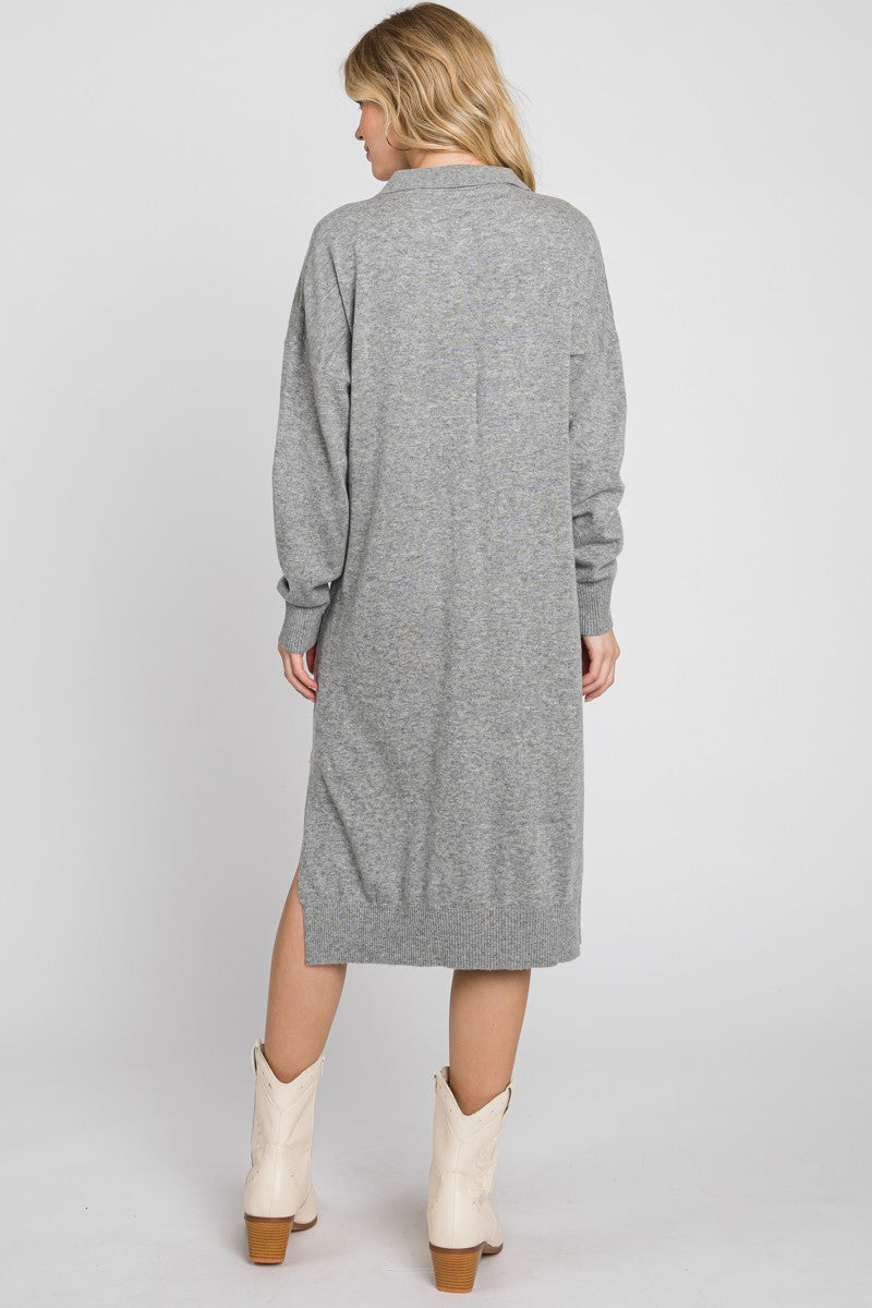 The Savannah Knit Collar Dress in Heather Grey