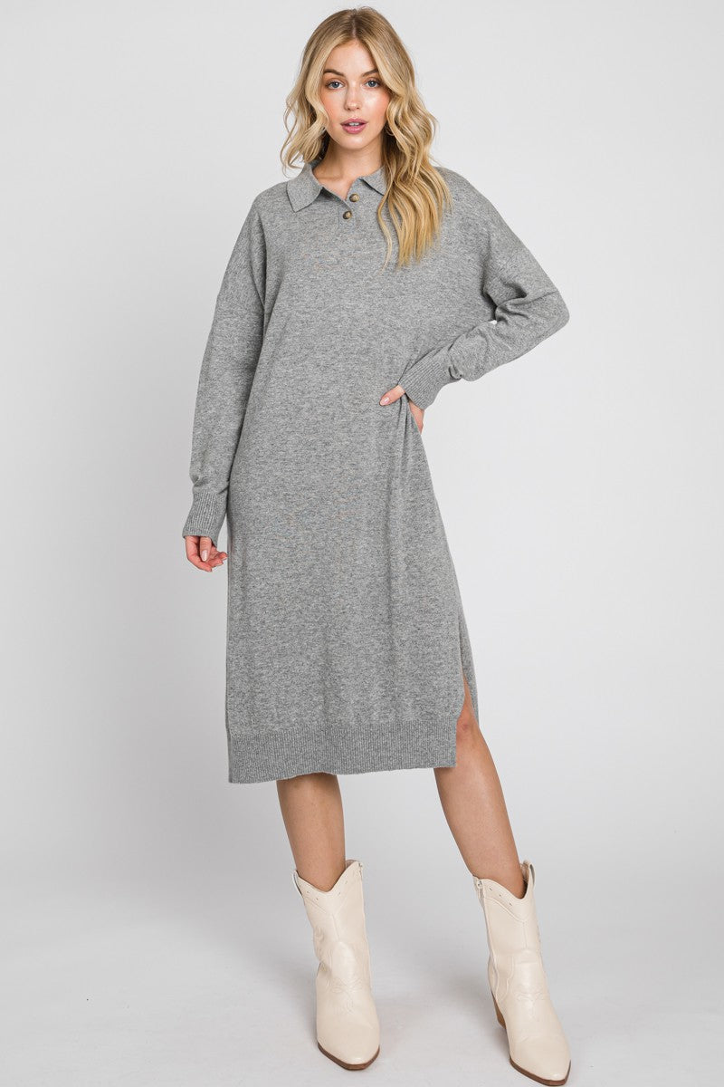 The Savannah Knit Collar Dress in Heather Grey