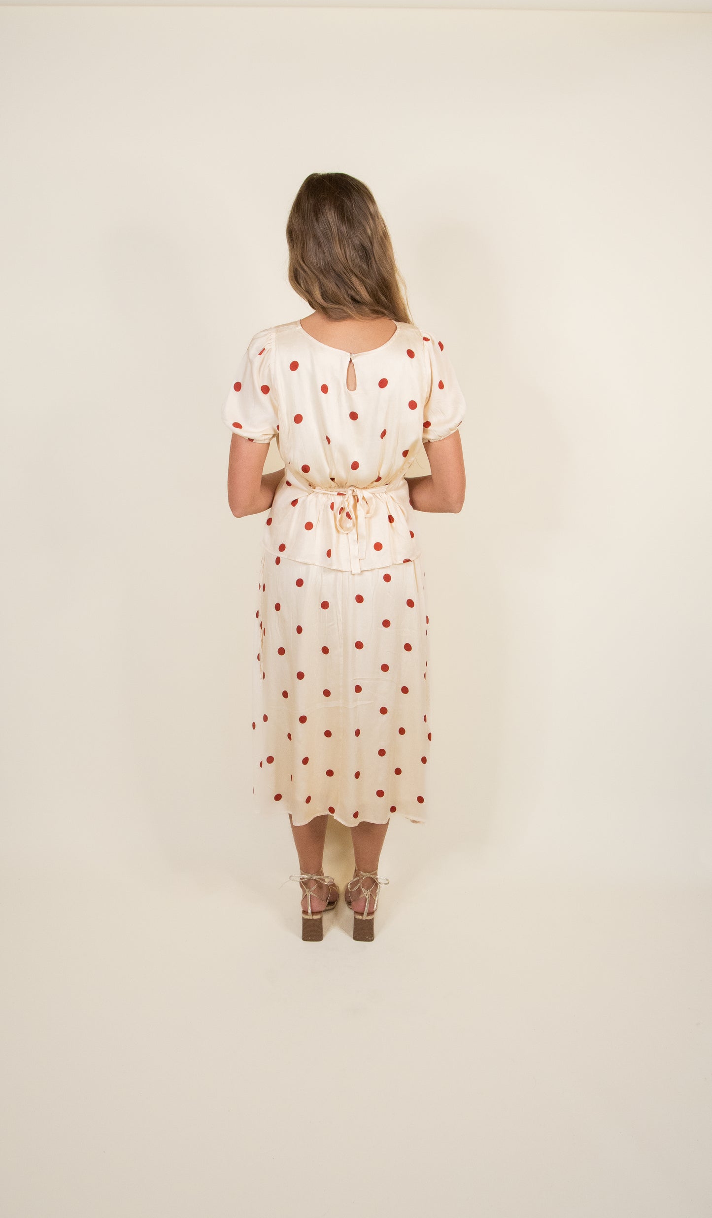The Zoe Satin Polka Dot Set in Cream & Rust