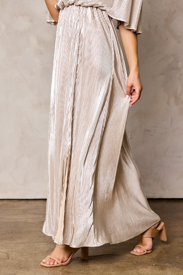 The Margo Gold Pleated Maxi Dress