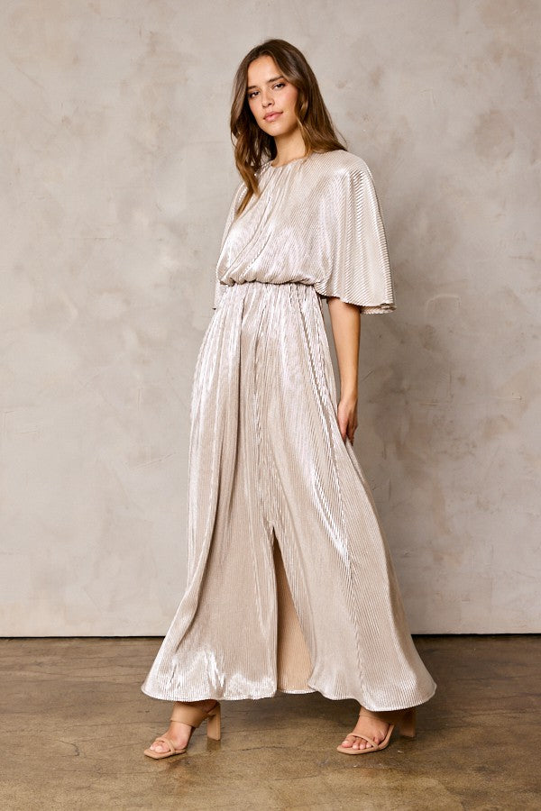 The Margo Gold Pleated Maxi Dress