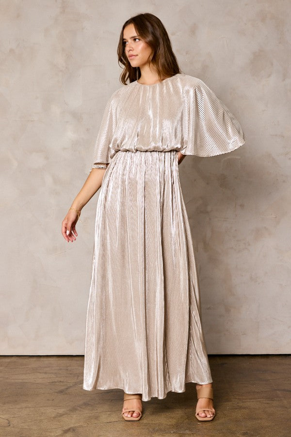 The Margo Gold Pleated Maxi Dress