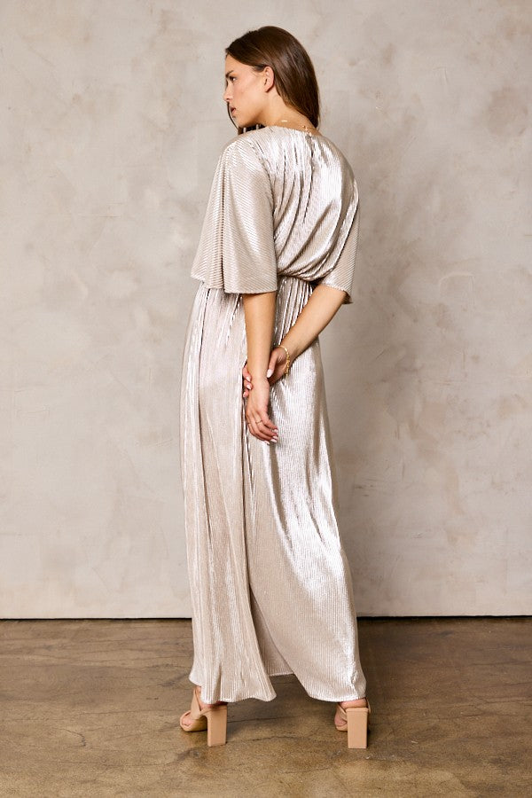 The Margo Gold Pleated Maxi Dress