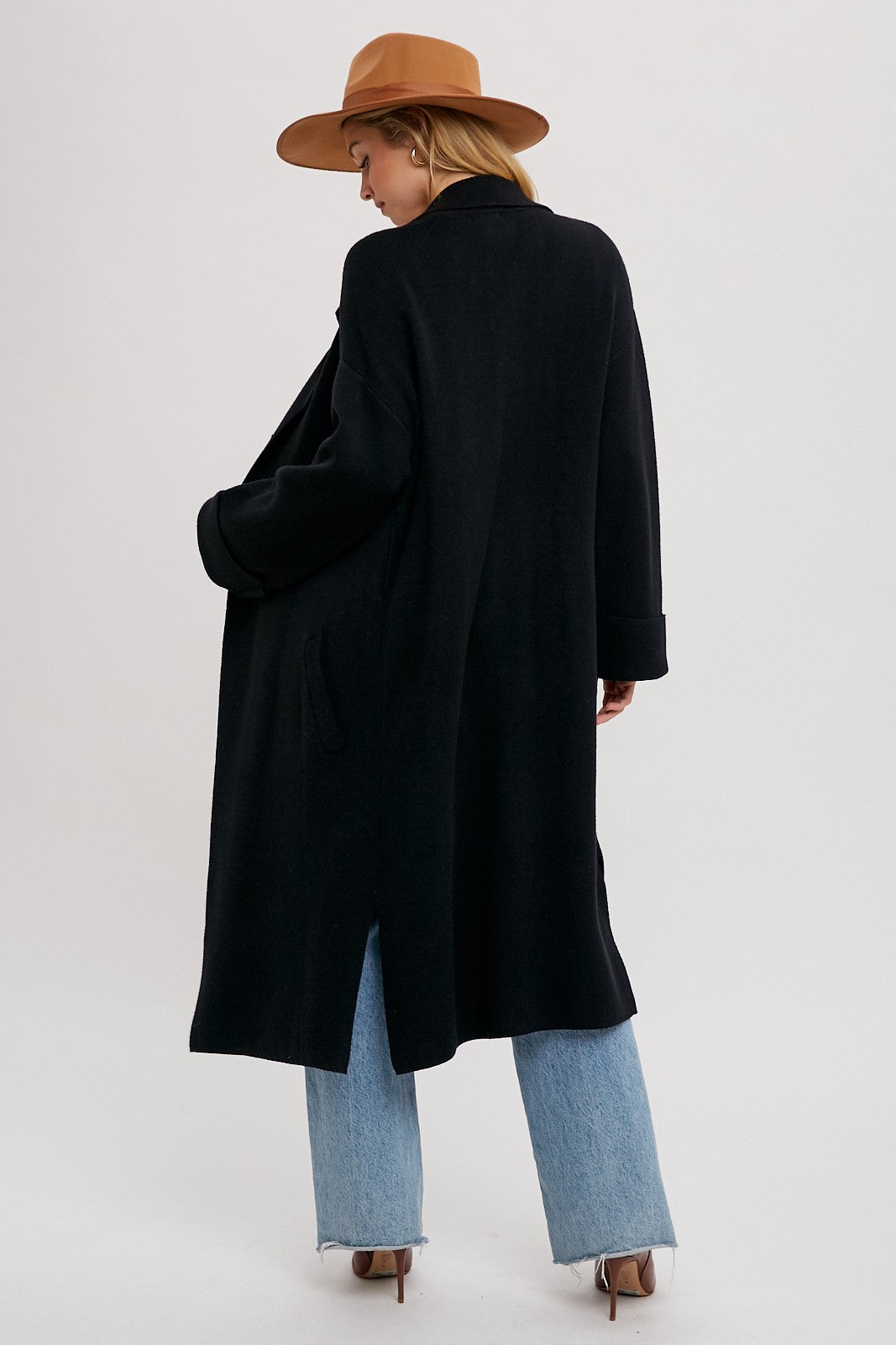 The Karlie Effortless Knitted Trench Coat in Black