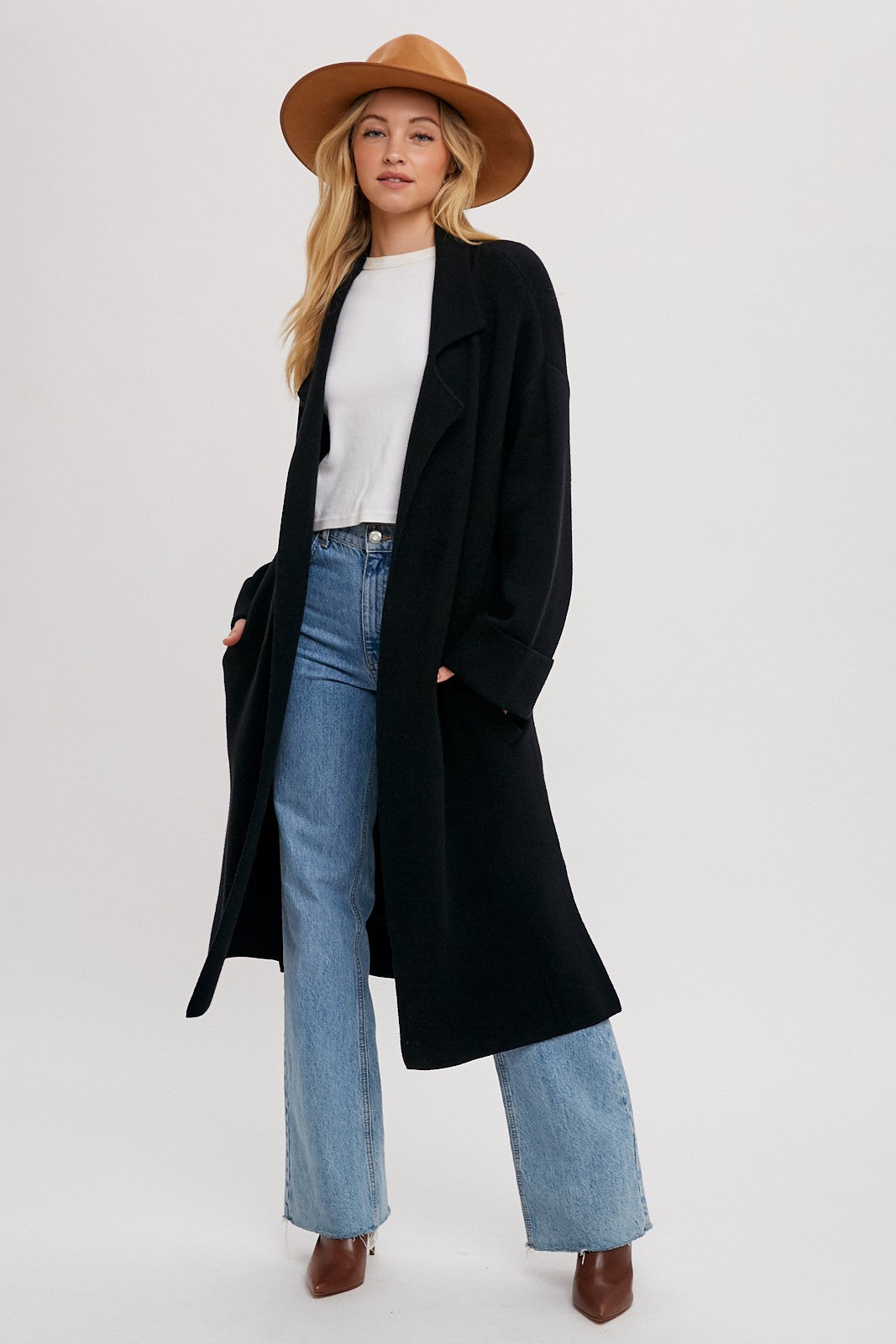 The Karlie Effortless Knitted Trench Coat in Black