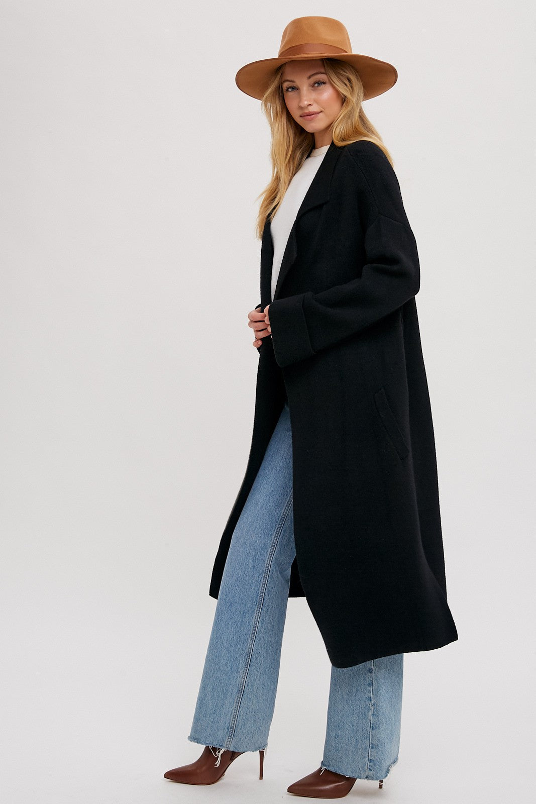 The Karlie Effortless Knitted Trench Coat in Black