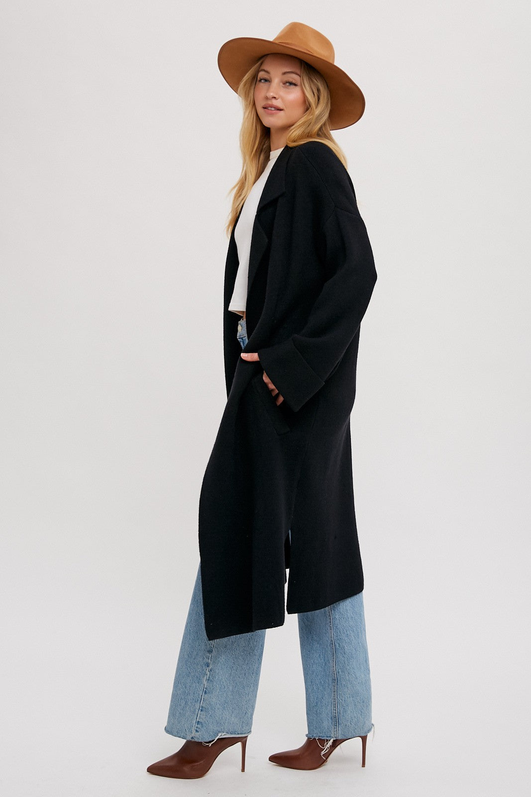 The Karlie Effortless Knitted Trench Coat in Black