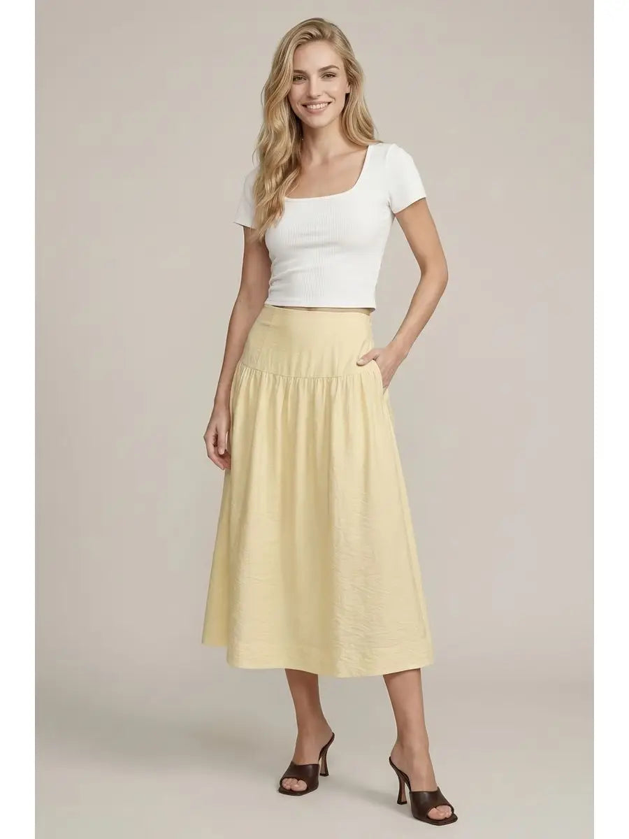 The Allison Basque Waist Skirt in Butter Yellow